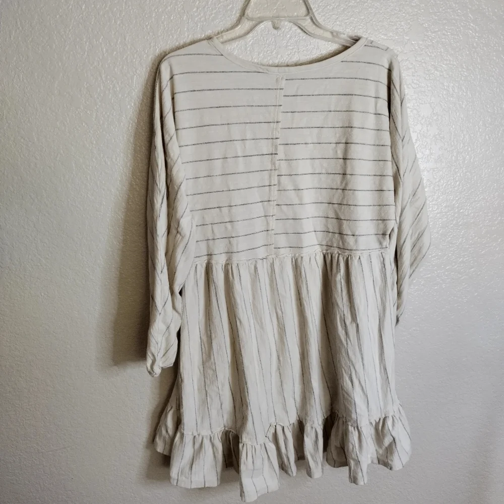 Free People Beach April Cream Striped Ruffled Long Sleeve Mini Dress Xs